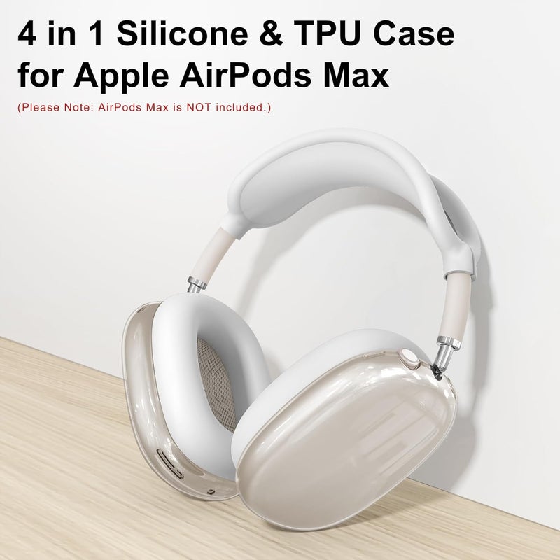 MINDRESY Silicone Case Cover for AirPods Max Headphones, Clear Soft TPU Ear Cups Cover/Ear Pad Case Cover/Headband Cover for AirPods Max (2024/2020),Transparent Accessories for Apple AirPods Max (USB-C), White - Image 2